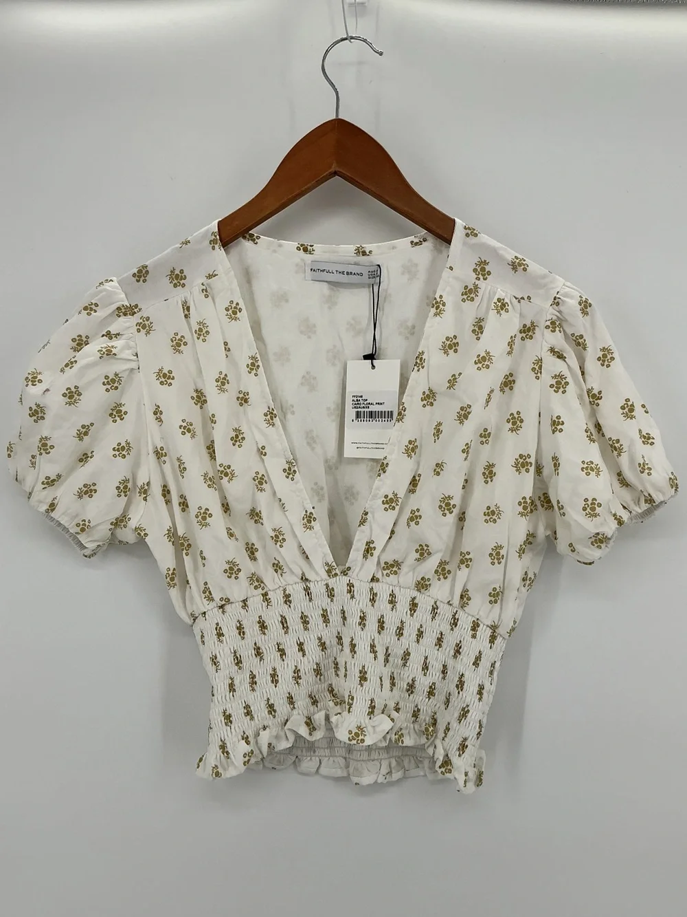 Faithfull The Brand Alba Top Cairo Floral Smocked Puff‎ Sleeve XS 2 NWT
